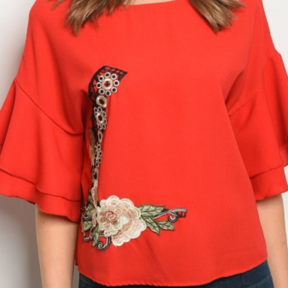 RED  ROSE FLUTTER TOP @LAST ONE - Picture 5 of 5